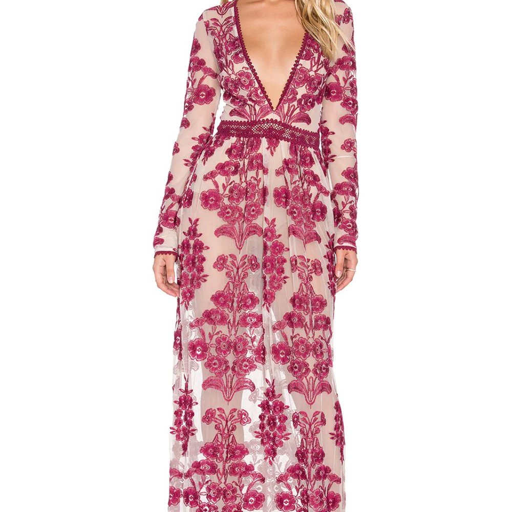 For Love & Lemons Temecula Maxi Dress, Wine, Medium